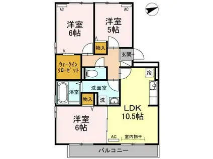 リビングタウン弓ヶ浜A棟(3LDK/2階)の間取り写真