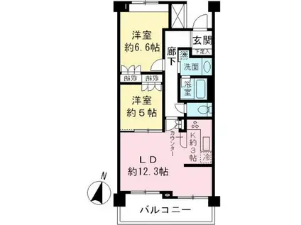 エストライフつつじヶ丘-五番館(2LDK/1階)の間取り写真