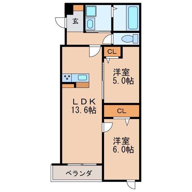 MOCXION MEIJO(2LDK/1階)の間取り写真