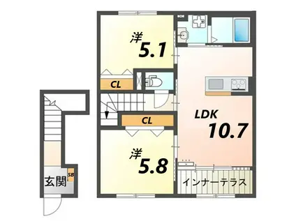 龍野町アパート(2LDK/2階)の間取り写真