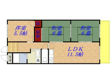 粋交苑マンション(3LDK/3階)の間取り写真