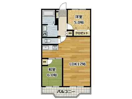 ユニ宇治マンション5号館(2LDK/2階)の間取り写真