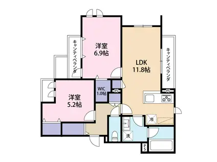 グラース等々力(2LDK/4階)の間取り写真