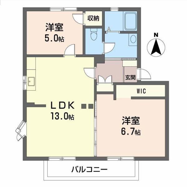 フレグランスイーストB(2LDK/1階)の間取り写真