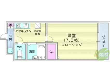 パレス仙台(1K/3階)の間取り写真