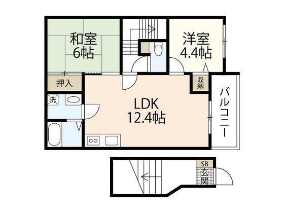 ビレッジ住岡 B棟(2LDK/2階)の間取り写真