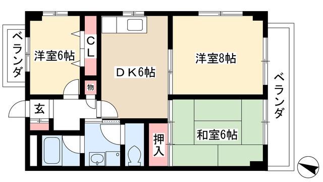 つつじヶ丘パークマンション(3DK/3階)の間取り写真