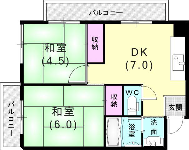 ロイヤル石井(2DK/2階)の間取り写真