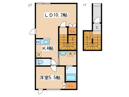 JR根室本線 釧路駅 徒歩27分 2階建 築7年(1LDK/1階)の間取り写真