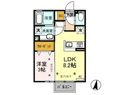 JR水戸線 下館駅 徒歩23分 2階建 築9年(1LDK/2階)の間取り写真
