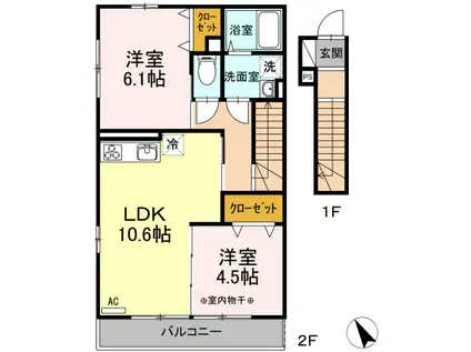 ウエストグランツⅢ(2LDK/2階)の間取り写真
