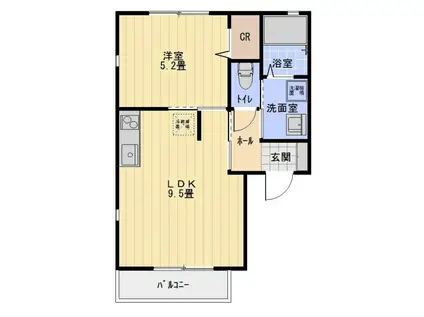 ESPOIR水源 A(1LDK/1階)の間取り写真