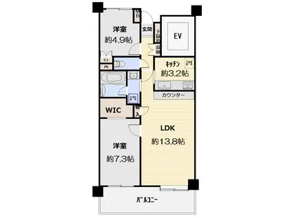 ガーデンハイツ調布・柴崎(2LDK/2階)の間取り写真