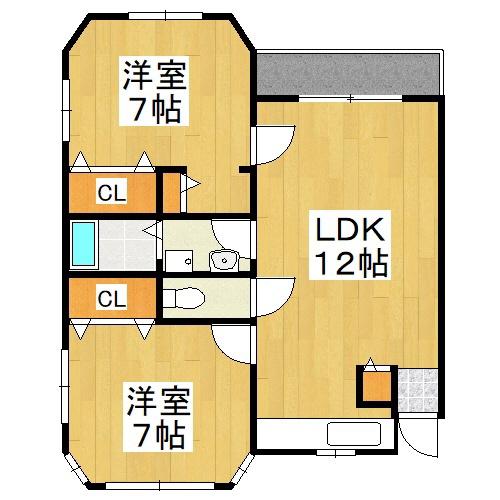 ルグラン関B棟(2LDK/2階)の間取り写真