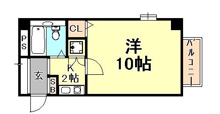 ドゥースモトヤマ(1K/2階)の間取り写真