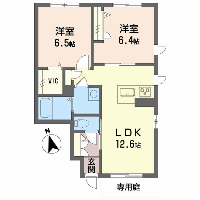 エスポワール鷹子(2LDK/1階)の間取り写真