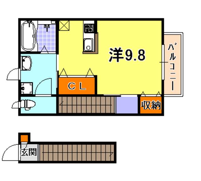 ウィズ諏訪山A棟・B棟(ワンルーム/2階)の間取り写真