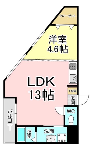 三萩野ビル(1LDK/6階)の間取り写真