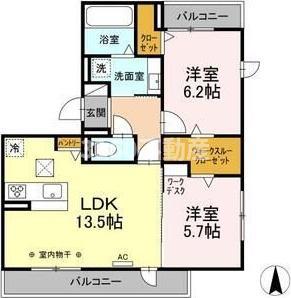 ローザセレスト II(2LDK/1階)の間取り写真