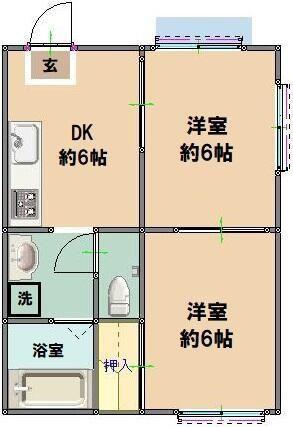 MRハイムII(2LDK/1階)の間取り写真