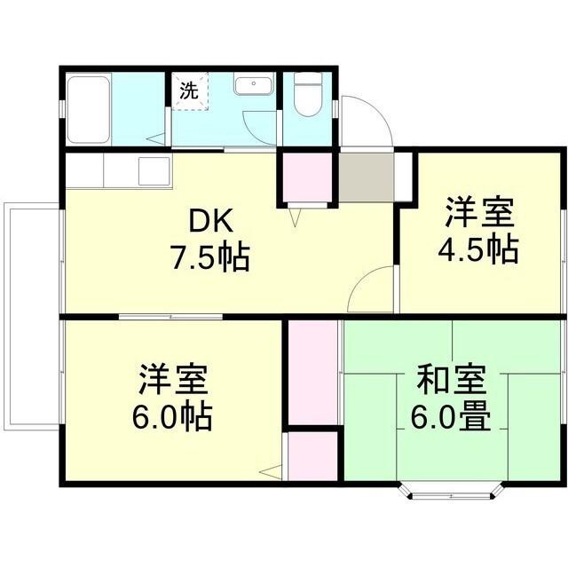 ウィンディア中島A棟(3DK/1階)の間取り写真