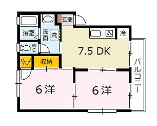 シャトルあすか B(2DK/1階)の間取り写真