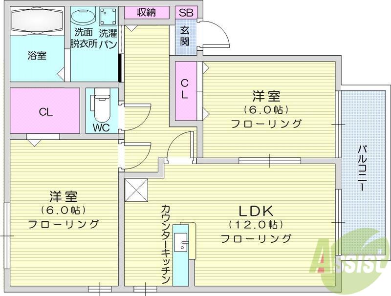 オブテニール(2LDK/1階)の間取り写真