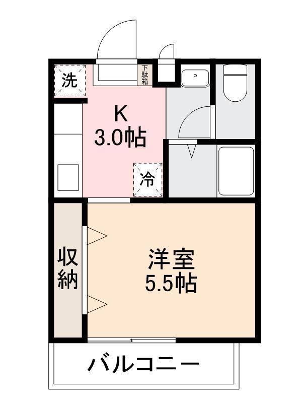 ダイヤモンドハイツA(1DK/2階)の間取り写真