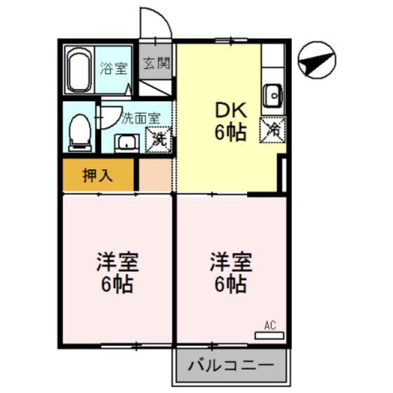 ヴィラ フルール(2DK/2階)の間取り写真