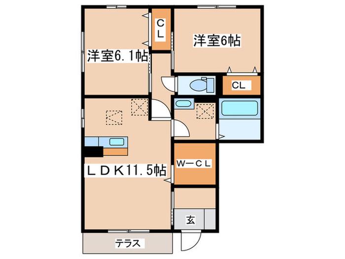 コンフォルトカーサ(2LDK/1階)の間取り写真