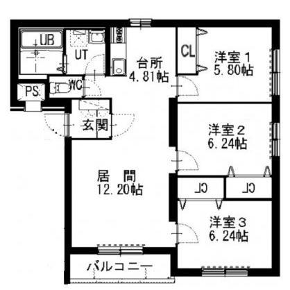 グランメール本通I(3LDK/1階)の間取り写真