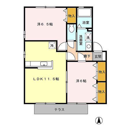 ルミエール上代 A棟(2LDK/1階)の間取り写真