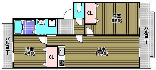 ヴィラ仲谷向陽台(2LDK/1階)の間取り写真