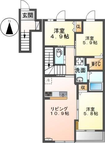クレジデンス大和B(3LDK/2階)の間取り写真
