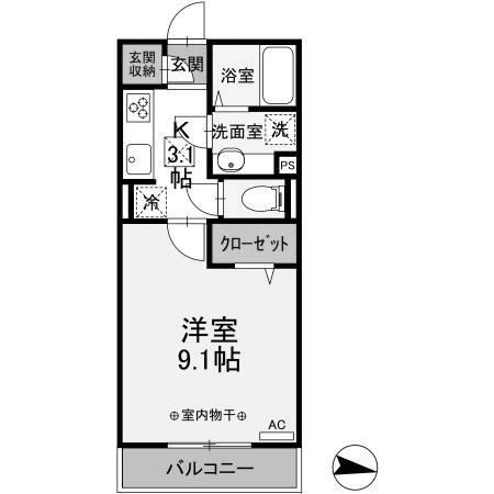 サントリーニ(1K/1階)の間取り写真