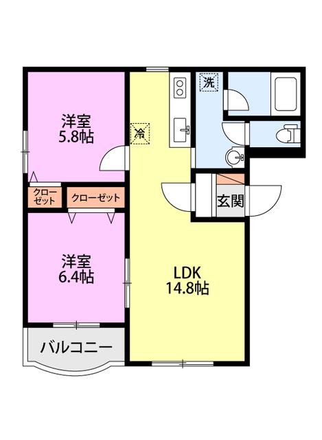 ピュアライフ坂井(2LDK/1階)の間取り写真