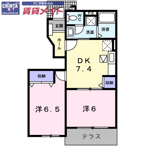 エレガントC棟(2DK/1階)の間取り写真
