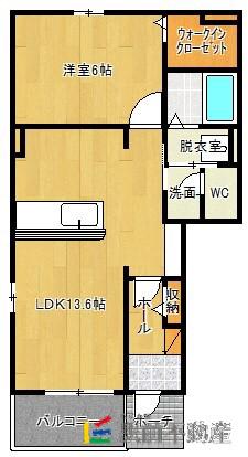 ブルーヒル(1LDK/1階)の間取り写真