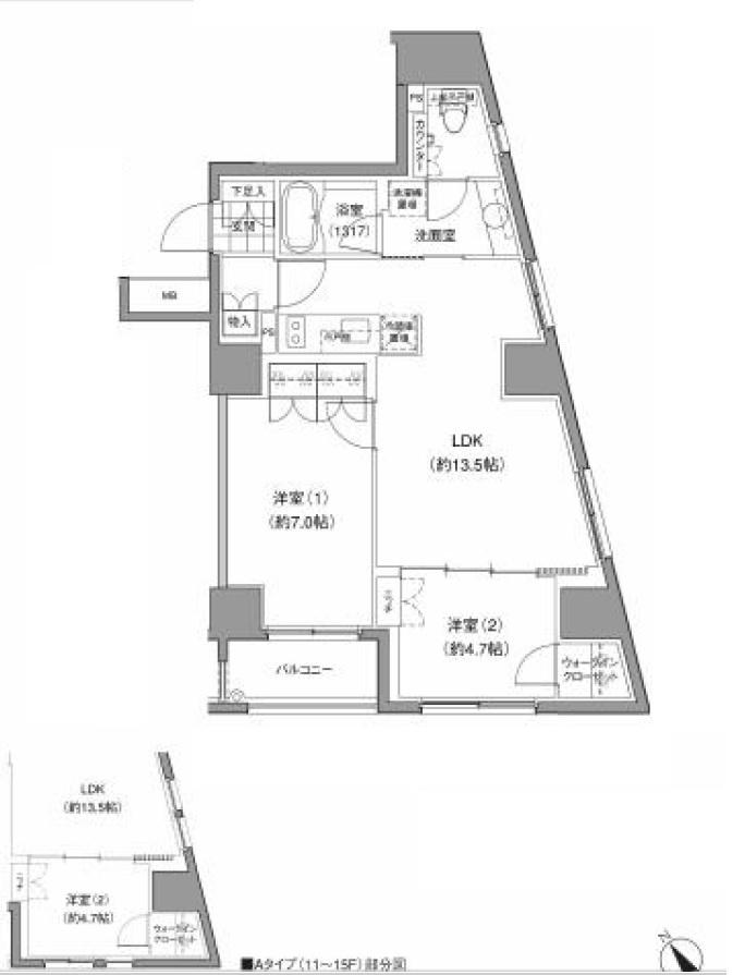 JP NOIE 小石川富坂(2LDK/14階)の間取り写真