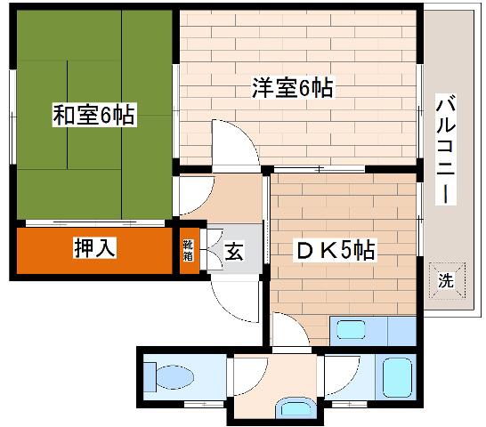 ヒルト丸山(2DK/3階)の間取り写真