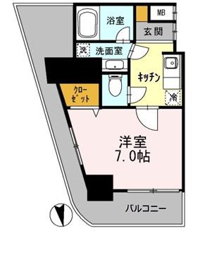 カスタリアタワー肥後橋(1K/14階)の間取り写真