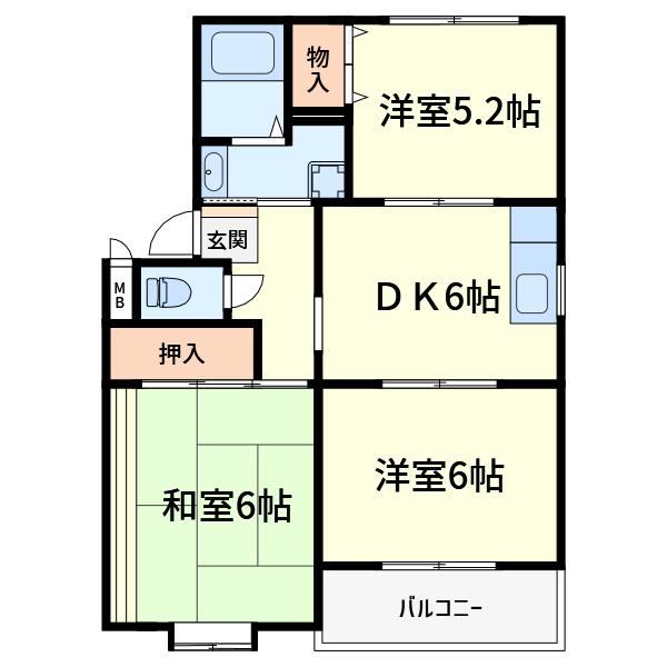 タカラマンションI(3DK/3階)の間取り写真