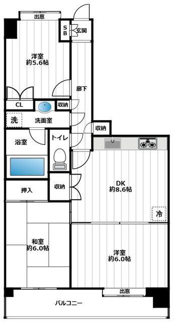 南与野マンション(3DK/6階)の間取り写真