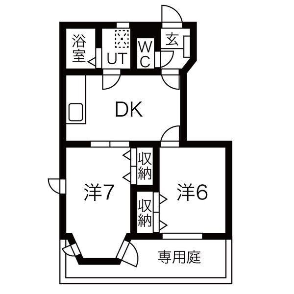 ガーデン・ヒーロA(2DK/1階)の間取り写真