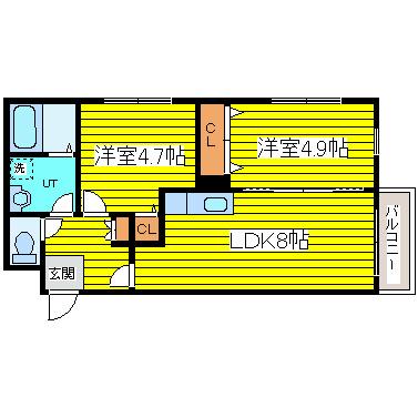 メゾンド桜(2DK/4階)の間取り写真