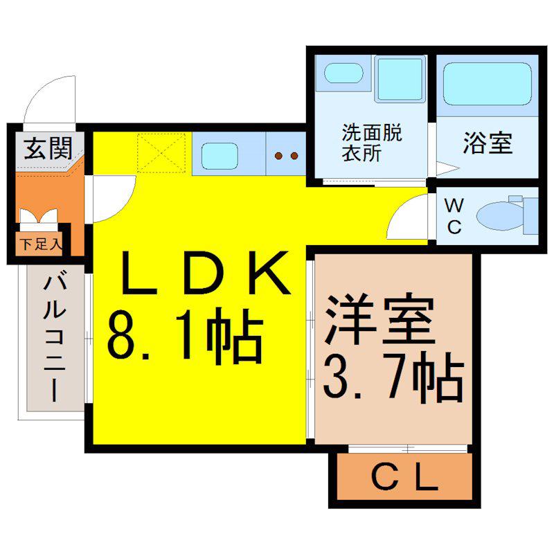 ハーモニーテラス乗越町(1LDK/3階)の間取り写真