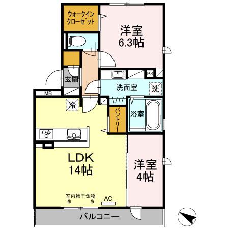 アコールヒルズ(2LDK/3階)の間取り写真