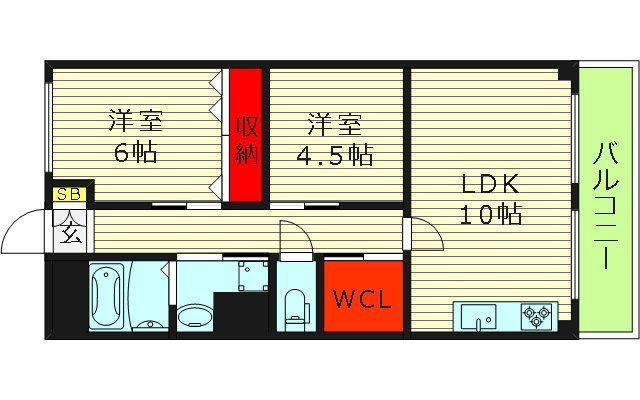深江橋内外ハイツ(2LDK/5階)の間取り写真
