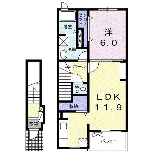 ココ・イーリス(1LDK/2階)の間取り写真