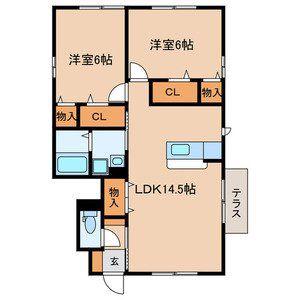 セラデュオ(2LDK/1階)の間取り写真